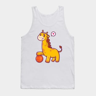 Cute Giraffe Playing Basket Ball Cartoon Tank Top